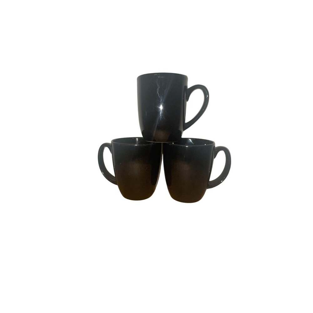 Set Of 3 Black Coffee Mugs Corelle & Royal Norfolk Stoneware Microwave & Dishwas